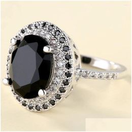 Cluster Rings Hoyon Inlaid Black Gemstone Zircon Ring For Women 925 Sliver Colour Jewellery Gem Two Tone Diamond Drop Delivery Otpwn