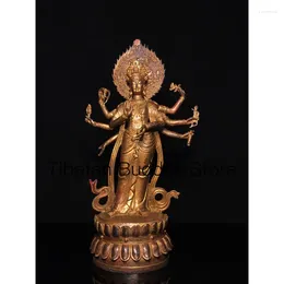 Decorative Figurines Pure Copper Thousand Handed Avalokitesvara Bodhisattva Backlit Buddha Statue Eight Armed Lotus