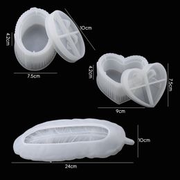 Epoxy Resin Feather Box Moulds Silicone Jewellery Box Moulds with Heart Shape Storage Box Resin Art Supplies Jewellery making DIY