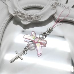 Cute Butterfly-Phone Charm Bow-Love Cross-Lanyard Phone Pendant Wristband Keychain Y2k Ornament for Lady Girl Women Gift