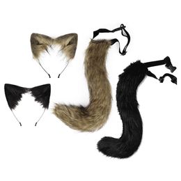 Furry Tail Plush Headband And Tail Set Animal Wolf Dog Fox Ears Headband Cosplay Girl Plush Furry Ears Hair Hoop