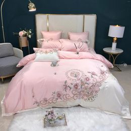 Bedding Sets Bed Sheet High-end European-style Silk Set Embroidery Sweet Girl Heart Cotton Linen