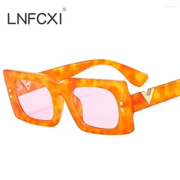 Sunglasses LNFCXI Vintage Square Women Designer V Nail Shades Retro Rectangle Sun Glasses For Female Fashion