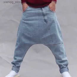 Men's Jeans Plus Size S-4XL Men Jogger Jeans Spring Autumn Winter Fashion Loose Drawstring Elastic Long Denim Harem Pants Drop Crotch Baggy L49