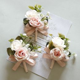 Simple Colorful Wedding Boutonnieres for Groom Pins Silk Flowers Bracelet Bangle Bride Corsage Wrist Party Decor damas de honor