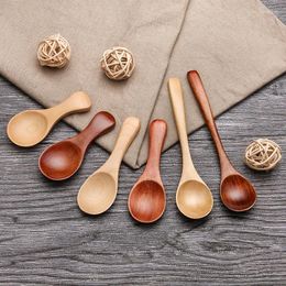 Spoons Mini Natural Wooden Spoon Scoop Tea Coffee Condiment Salt Seasoning Sugar Ice Cream Leaf Home Tableware Children