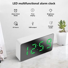 Mirror Table Clock Multifunctional Digital Alarm Snooze Display Time Night LED Light Desk Desktop Home Decor Gifts for Children