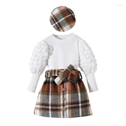 Clothing Sets Toddler Baby Girl Skirt Outfit Solid Colour Long Sleeve Turtleneck Knit Sweater Plaid Mini Set Outfits 2Pcs Spring Fall