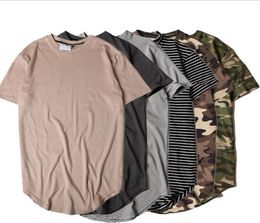 New Style Summer Striped Curved Hem Camouflage Tshirt Men Longline Extended Camo Hip Hop Tshirts Urban Kpop Tee Shirts Mens Cloth2504970