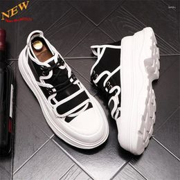 Casual Shoes Korean Tide Leather Men High Tops Sneakers Hip Hop Thick Bottom Platform Ankle Boots