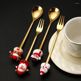 Forks Christmas Spoon Fork Set Elk Tree Tableware Stainless Steel Coffee Tea Dessert Scoop Xmas Decor Gift