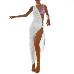 Casual Dresses Women Sexy Evening Party Dress Sleeveless One-shoulder Hollowed Slit Cocktail Beach Long Summer Cover-up