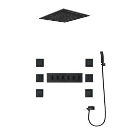 hm 2024 New Design Black Thermostatic Shower Set 12Inch Ceiling LED Rainfall Showerhead System With Side Jets Luxury Faucets