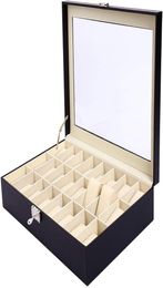 24 Slot PU Leather Watch Box Watches Case Jewelry Display Storage Organizer Box With Key Lock Glass Top Gift For Men Women MX2006935865
