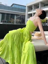 Casual Dresses Beach Holiday Maxi Dress For Women 2024 Summer Strap Seleeveless Backless A Line Ruffles High Waist Long Female Sundress