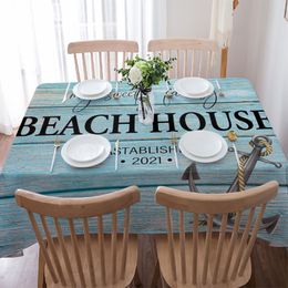 Wood Grain Anchor Beach House Tablecloth Waterproof Dining Table Rectangular Round Tablecloth Home Textile Kitchen Decoration