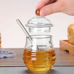 Honey Pot Jar Transparent Honeycomb Tank With Dipper And Lid Multi-purpose Glass Home Honey Storage Container