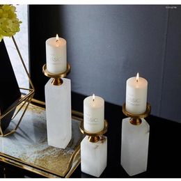 Candle Holders European-style Metal Marble Holder Decoration High-end Luxury Restaurant Home Romantic Light Dinner