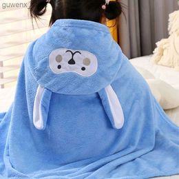 Blankets Swaddling Childrens Hooded Bath Towel Coral Fleece Baby Bath Towel Cute and Soft Newborn Bathrobe Towel 70*140cm Y240411