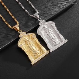 Chains ULJ Hip Hop Stainless Steel Vintage Oval Christ Virgin Mary Pendant Necklace For Women Men Religious Jewellery Gifts