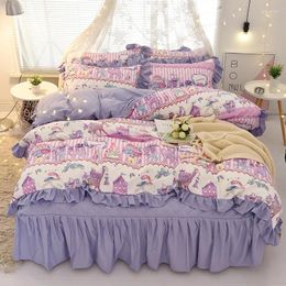 Bedding Sets Bed Sheet Set Fairy Girl Heart Princess Wind Spring And Autumn Lotus Leaf Lace Winter