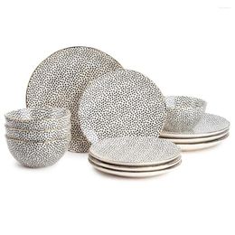 Plates Dinnerware Black & White Dot Stoare 12-Piece Set Elevate Your Dining Experience With Our Exquisite Sets