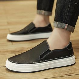 Casual Shoes Leather Platform Oxfords Slip On Thick Tottom Male Derby Loafers Mens Square Toe Formal Dress Men Big Size