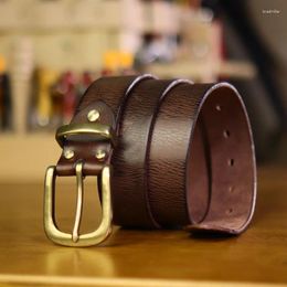 Belts 3.8cm/1.5'' First Layer Leather Belt Solid Brass Buckle Hand-Rubbed Copper Men's Casual Versatile Waistband