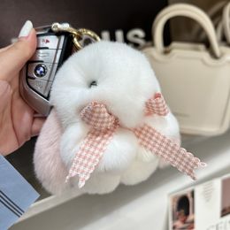 Pom Pom Rabbit Car Keychain Backpack Pendant Ladies Women Bag Charm Cute Plush Toy
