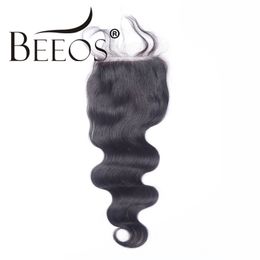 BEEOS Body Wave 4x4 Silk Base Lace Closure Only Remy Brazilian Human Hair Bleached Knot Silk Top Closure Free Part Natual Colour