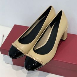 French Style Thick Heeled Mary Jane Shoes for Women in Spring/summer 2023, New Round Toe Metal Chain, Fashionable Single Shoe with High Heels