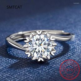 Cluster Rings 0.3-2 Real Moissanite Ring For Women White Gold Plated S925 Solid Silver Luxury Simulated Diamond Wedding Band