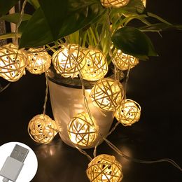 20 LED Rattan Ball Garland String Lights Christmas Fairy Lighting Strings for Outdoor Holiday Wedding Xmas Party Home Decoration