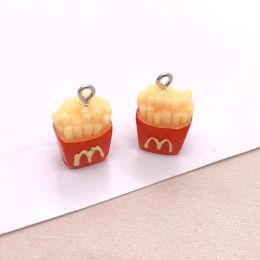 10pcs Mini Double-Sided French Fries Resin Charms Cute Food Pendant For Earring Crafts Keychain Making Diy Jewelry Charm Kawaii