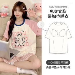 Home Clothing Modal Stitching Sleeve Clothes Wholesale Pyjamas Cartoon Printed Short-sleeved Shorts With Chest Pads