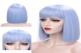 Dilys Synthetic Short Bob Wigs With Bangs Womens Shoulder Length Wigs Curly Wavy Synthetic Cosplay Wig Pastel Bob Wig For Women7162225