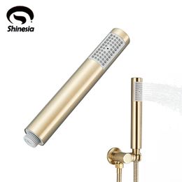 Shinesia Handheld Shower Head Brushed Golden Water Saving Hand Shower Head Water Massage Stainless Steel Bathroom Accessories 240411