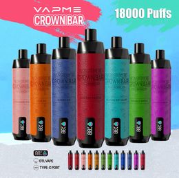 Original VAPME Crown Bar 18000 Puffs Disposable Vape DTL 25ml Type-c Charging 12 Flavours With Battery and Liquid Display Digital E Cigarettes