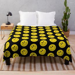 Blankets Tilted Smile | Happy Face Black Throw Blanket Furry Summer Camping