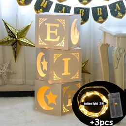 3pc Eid Mubarak Transparent Letter Balloon Box With light Ramadan Lanterns 2023 Kareem Decorations Muslim Islamic Festival Decor 240328
