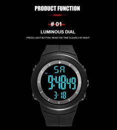 New Mens Sports Watch 50m Waterproof Military Led Display Silicone Bracelet Men Wristwatches Multifunctional Alarm Clock