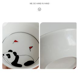 2pc/Set Pure Hand Painted Happy Panda Ceramic Pu'er Cup Crative White Porcelain Tea Bowl Single Host Cup Kung Fu Tea Set 40ml