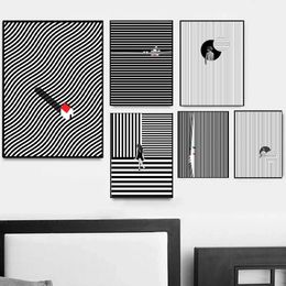 Abstract Minimalist Figure Artwork Canvas Painting Black White Posters Prints Geometric Nordic Wall Art Pictures Room Home Decor