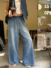 Women's Jeans Womens wide leg jeans 2024 new retro loose fitting and weight loss casual floor pants C240411