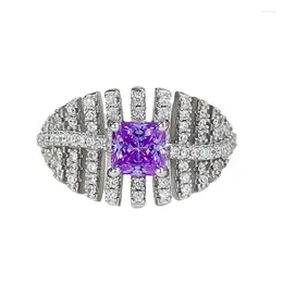 Cluster Rings S925 Silver Ring Fashion Commuter Style 5 5mm Square Purple Diamond