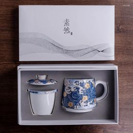 Cups Saucers Starry Sky Sea Wave White Porcelain Teacup Enamel Colorful Filtered Bubble Tea Cup Office With Lid Mug Longjing Kungfu