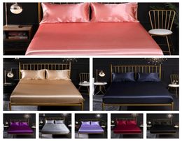 23pcs Solid Silk Bedding Soft Bed Fitted Sheet Set Pillowcase Twin Full Queen King 2011286325204