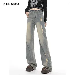 Women's Jeans 2024 Winter Vintage High Waist Street Style Blue Straight Pant Korean Fashion Women Wide Leg Baggy Y2K Denim Trouser