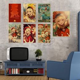 Genshin Impact Pint Klee Poster Painting Qiqi Kraft Paper Game Picture Classic Art Mural Boy Bedroom Kids Gift Home Decoration