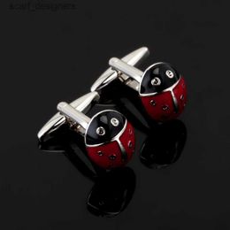 Cuff Links Mens fashion Jewellery of high quality copper material enamel funny animal red beetle Cufflinks men shirt cuff French Cufflinks Y240411